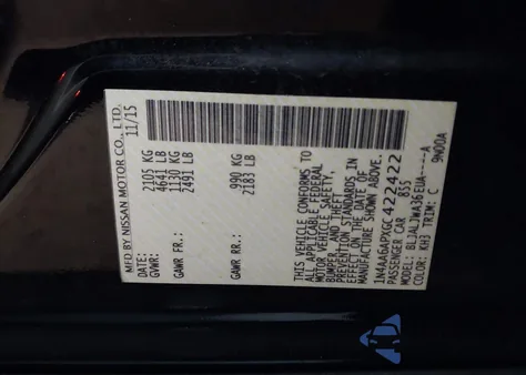 2016 Nissan Maxima 3.5 Sv z USA, uszkodzony, nr VIN 1N4AA6APXGC422422